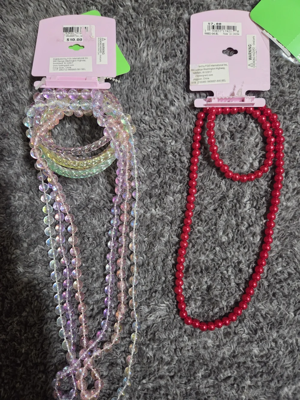 Riviera Iridescent Pink Multi-Strand Necklace & Bright Red Beaded Necklace Sets